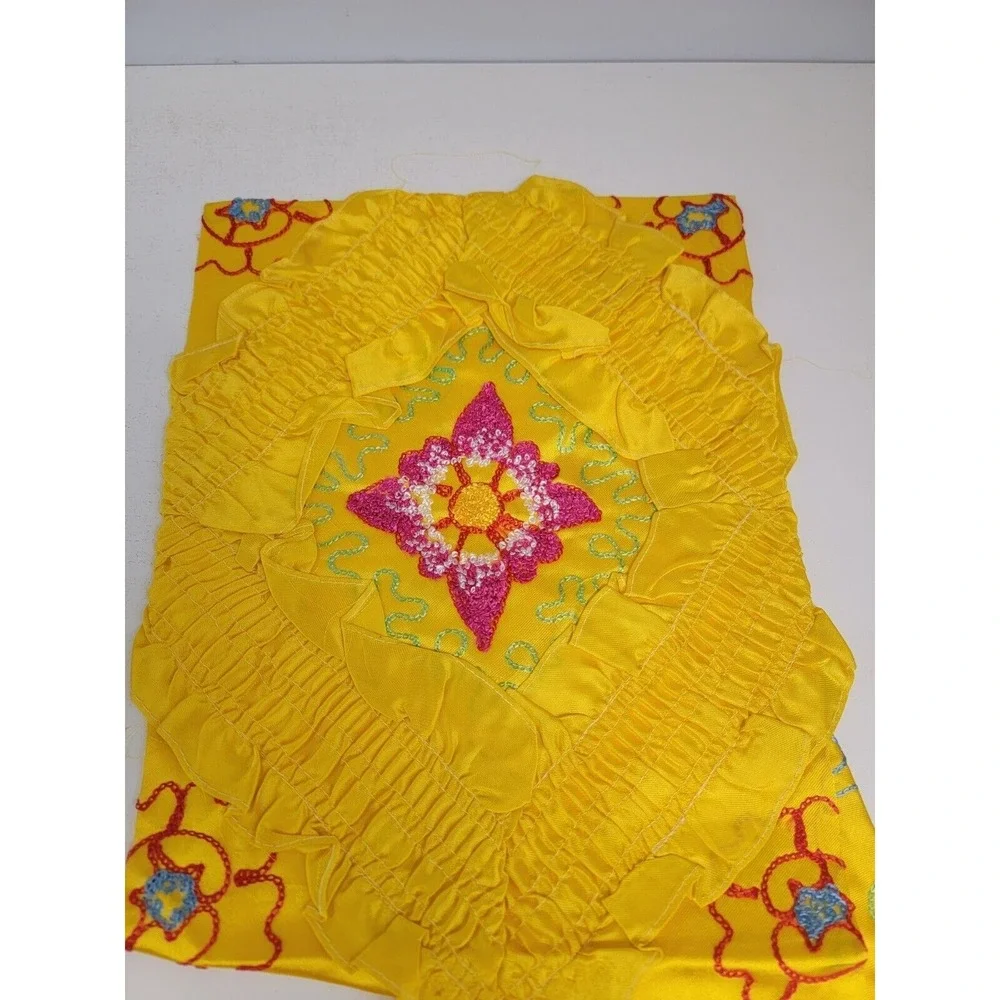 Vintage 1940's Japanese Japan Yellow Floral Silk bed spread and pillow shams NEW